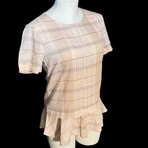 Ro & De Anthropology Pink Plaid Peplum Top XSmall